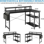 L Shaped Desk with LED Lights Power Outlets