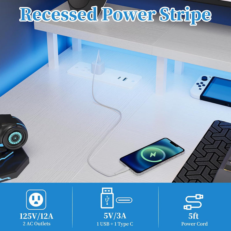 Reversible L-Shaped Gaming Desk with Power Sockets