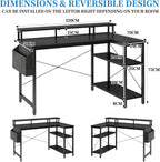 L Shaped Desk with LED Lights Power Outlets
