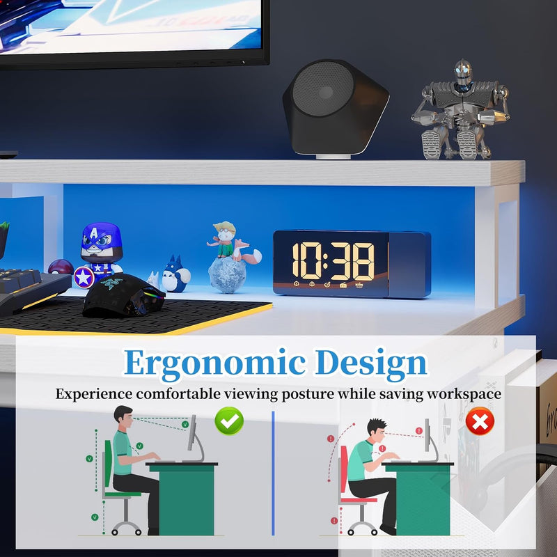 Reversible L-Shaped Gaming Desk with Power Sockets
