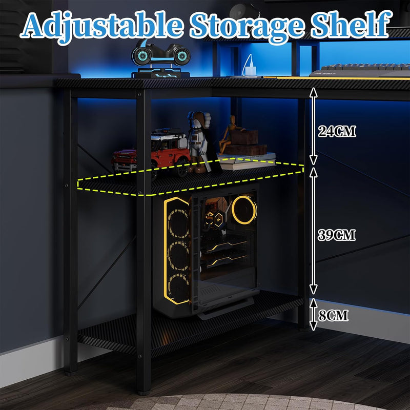 Reversible L-Shaped Gaming Desk with Power Sockets