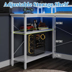 L Shaped Desk with LED Lights Power Outlets