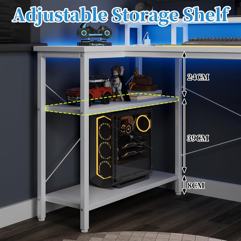 Reversible L-Shaped Gaming Desk with Power Sockets