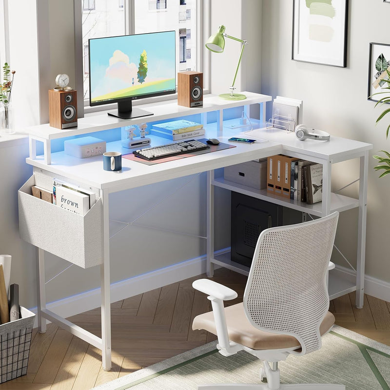Reversible L-Shaped Gaming Desk with Power Sockets