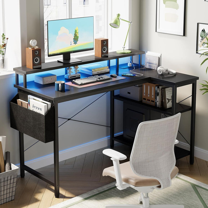Reversible L-Shaped Gaming Desk with Power Sockets