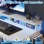 L Shaped Desk with LED Lights Power Outlets