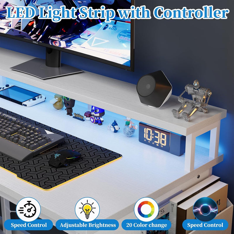 Reversible L-Shaped Gaming Desk with Power Sockets