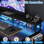 L Shaped Desk with LED Lights Power Outlets