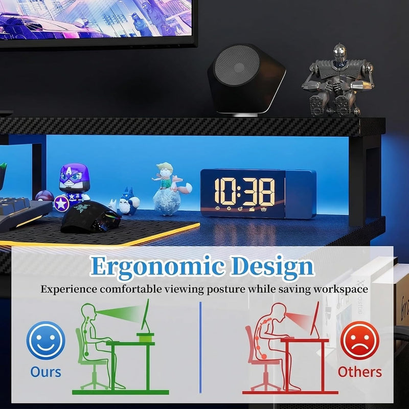 Reversible L-Shaped Gaming Desk with Power Sockets