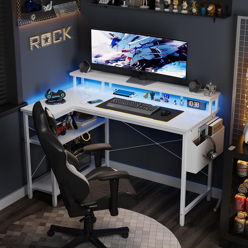 Reversible L-Shaped Gaming Desk with Power Sockets