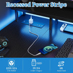 L Shaped Desk with LED Lights Power Outlets