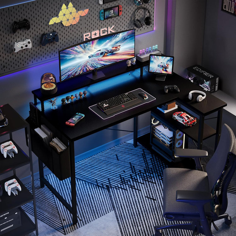 Reversible L-Shaped Gaming Desk with Power Sockets