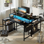 L Shaped Desk with LED Lights Power Outlets