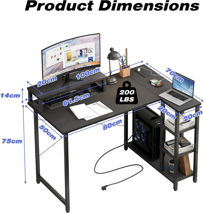 L Shaped Gaming Desk 100x70CM Corner with Monitor