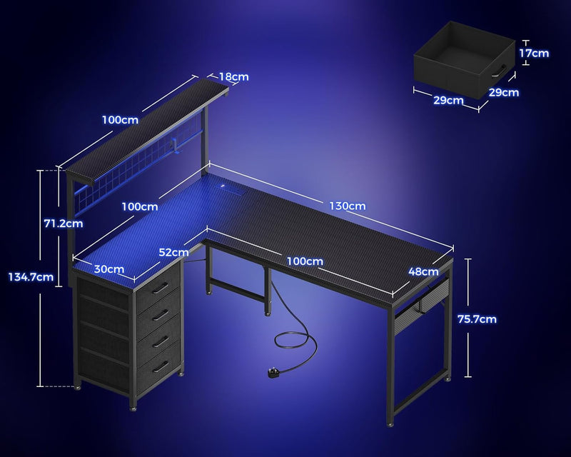 L Shaped Gaming Desk with Drawers Shelf 110