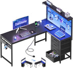 L Shaped Gaming Desk with Drawers Shelf 110