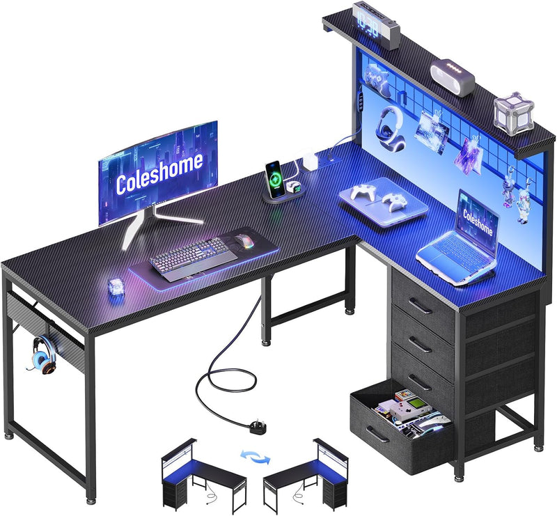 L Shaped Gaming Desk with Drawers Shelf 110