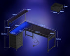 L Shaped Gaming Desk with Drawers Shelf 110