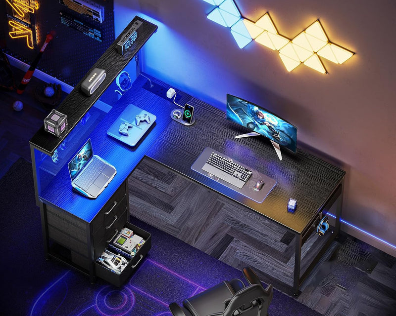 L Shaped Gaming Desk with Drawers Shelf 110