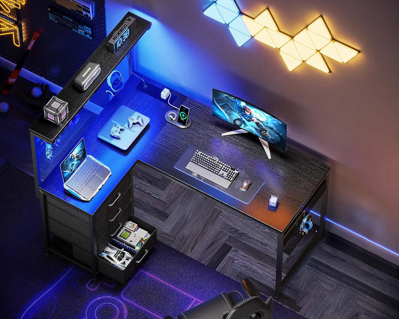 L Shaped Gaming Desk with Drawers Shelf 110