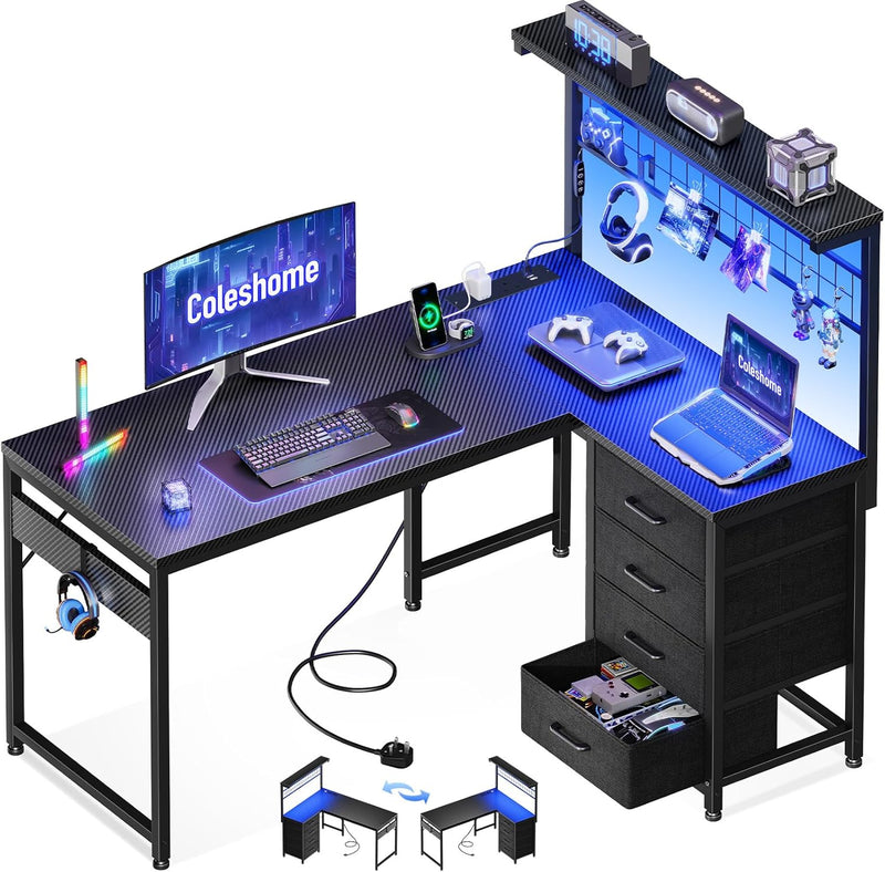 L Shaped Gaming Desk with Drawers Shelf 110