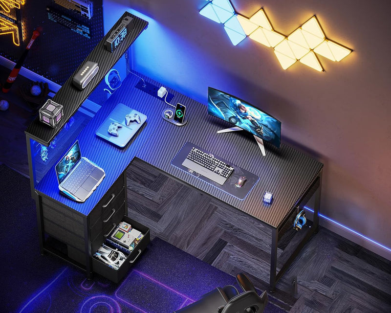 L Shaped Gaming Desk with Drawers Shelf 110