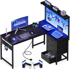 L Shaped Gaming Desk with Drawers Shelf 110