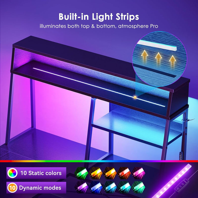 L Shaped Gaming Desk with LED Lights