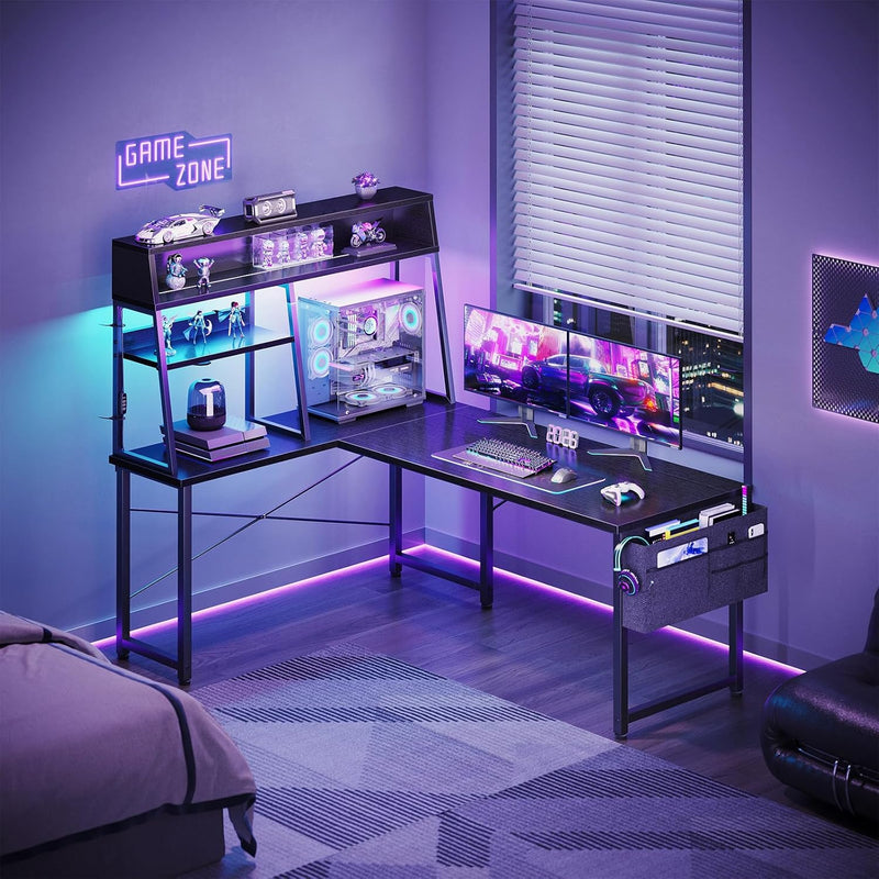 L Shaped Gaming Desk with LED Lights
