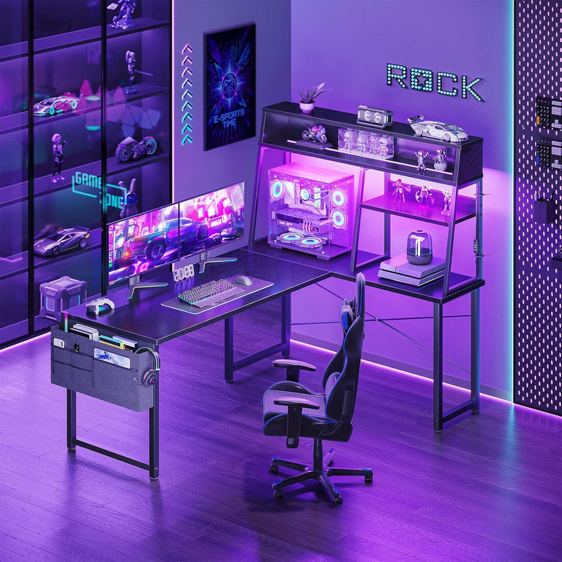 L Shaped Gaming Desk with LED Lights