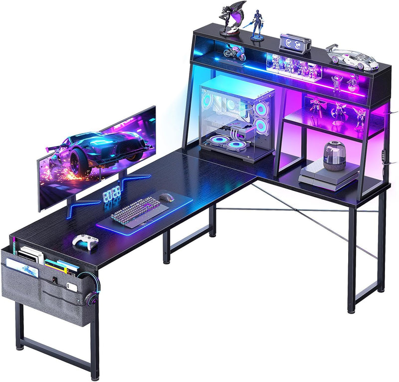 L Shaped Gaming Desk with LED Lights