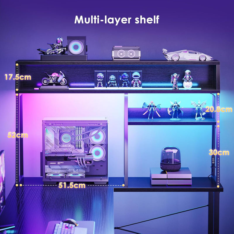 L Shaped Gaming Desk with LED Lights