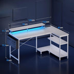 L Shaped Gaming Desk with LED Lights Power