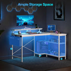 L Shaped Gaming Desk with LED Lights Power