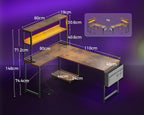 L Shaped Gaming Desk with LED Lights Power