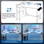 L Shaped Gaming Desk with LED Lights Power