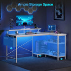 L Shaped Gaming Desk with LED Lights Power