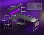 L Shaped Gaming Desk with LED Lights Power