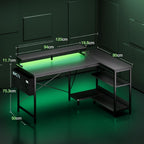 L Shaped Gaming Desk with LED Lights Power