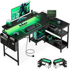 L Shaped Gaming Desk with LED Lights Power