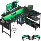 L Shaped Gaming Desk with LED Lights Power