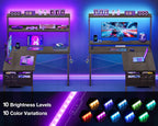 L Shaped Gaming Desk with LED Lights Power