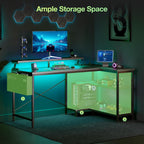 L Shaped Gaming Desk with LED Lights Power
