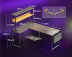 L Shaped Gaming Desk with LED Lights Power