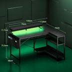 L Shaped Gaming Desk with LED Lights Power