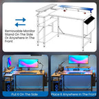 L Shaped Gaming Desk with LED Lights Power