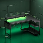 L Shaped Gaming Desk with LED Lights Power