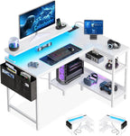 L Shaped Gaming Desk with LED Lights Power