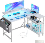 L Shaped Gaming Desk with LED Lights Power
