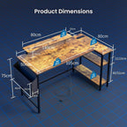 L Shaped Gaming Desk with LED Lights Power